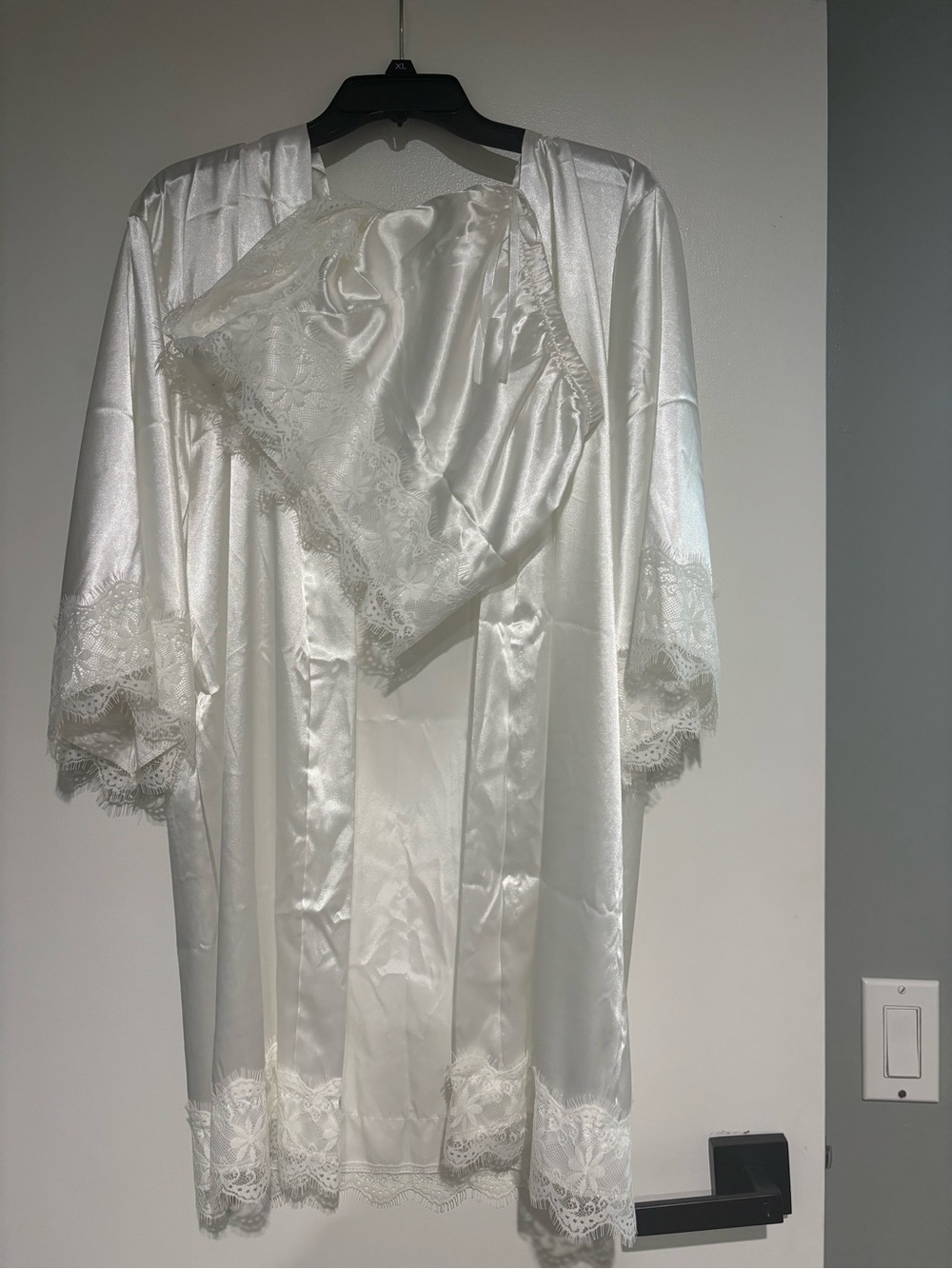 Satin Lace-Trim White Robe